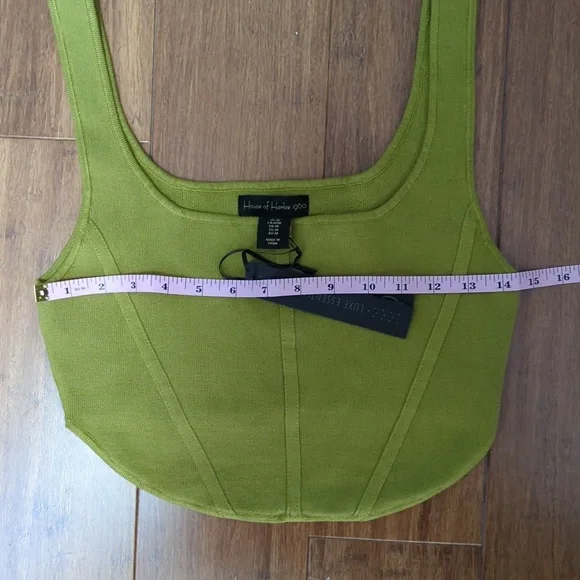 House of Harlow 1960 Luxe Essentials Olive Green Ribbed Crop Corset Top - Picture 6 of 8